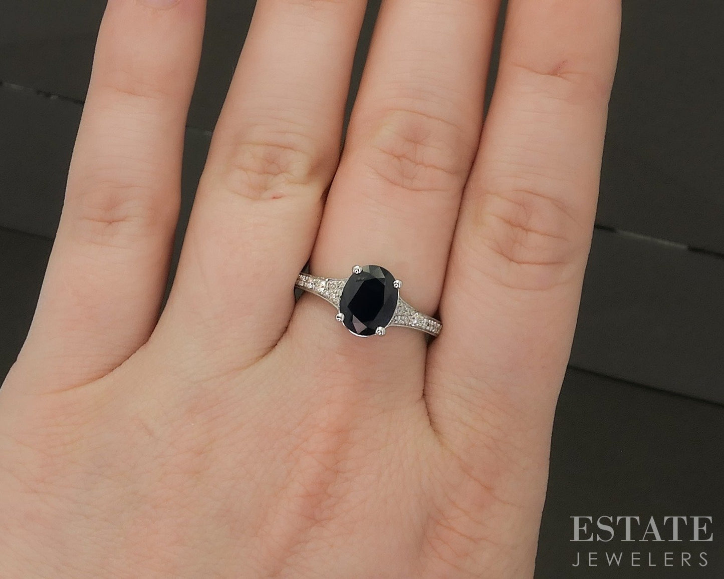 14k White Gold EFFY Natural Blue Sapphire & Diamond Hidden Halo Ring 3.7g p24443