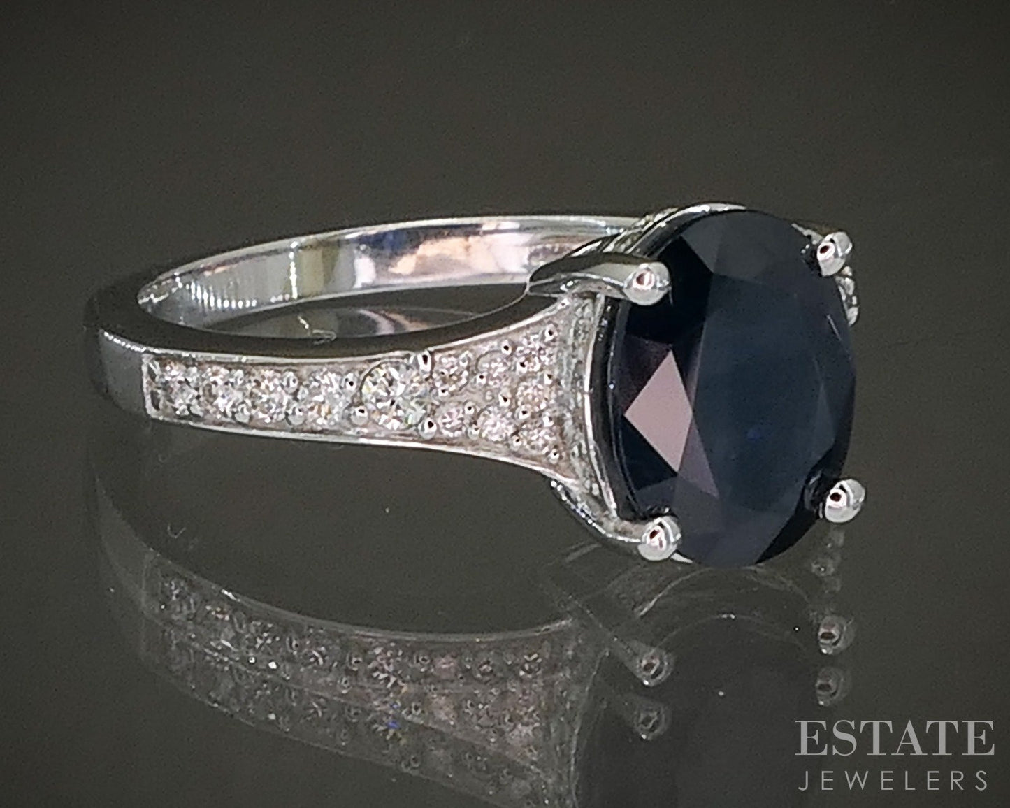 14k White Gold EFFY Natural Blue Sapphire & Diamond Hidden Halo Ring 3.7g p24443