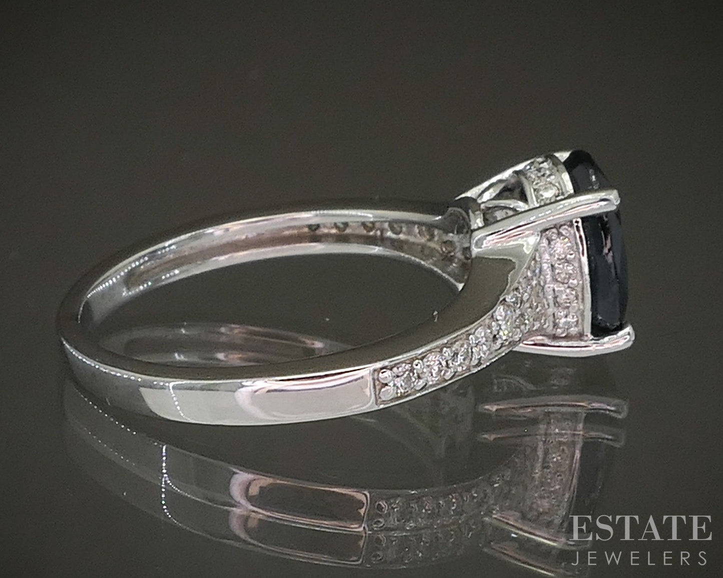 14k White Gold EFFY Natural Blue Sapphire & Diamond Hidden Halo Ring 3.7g p24443