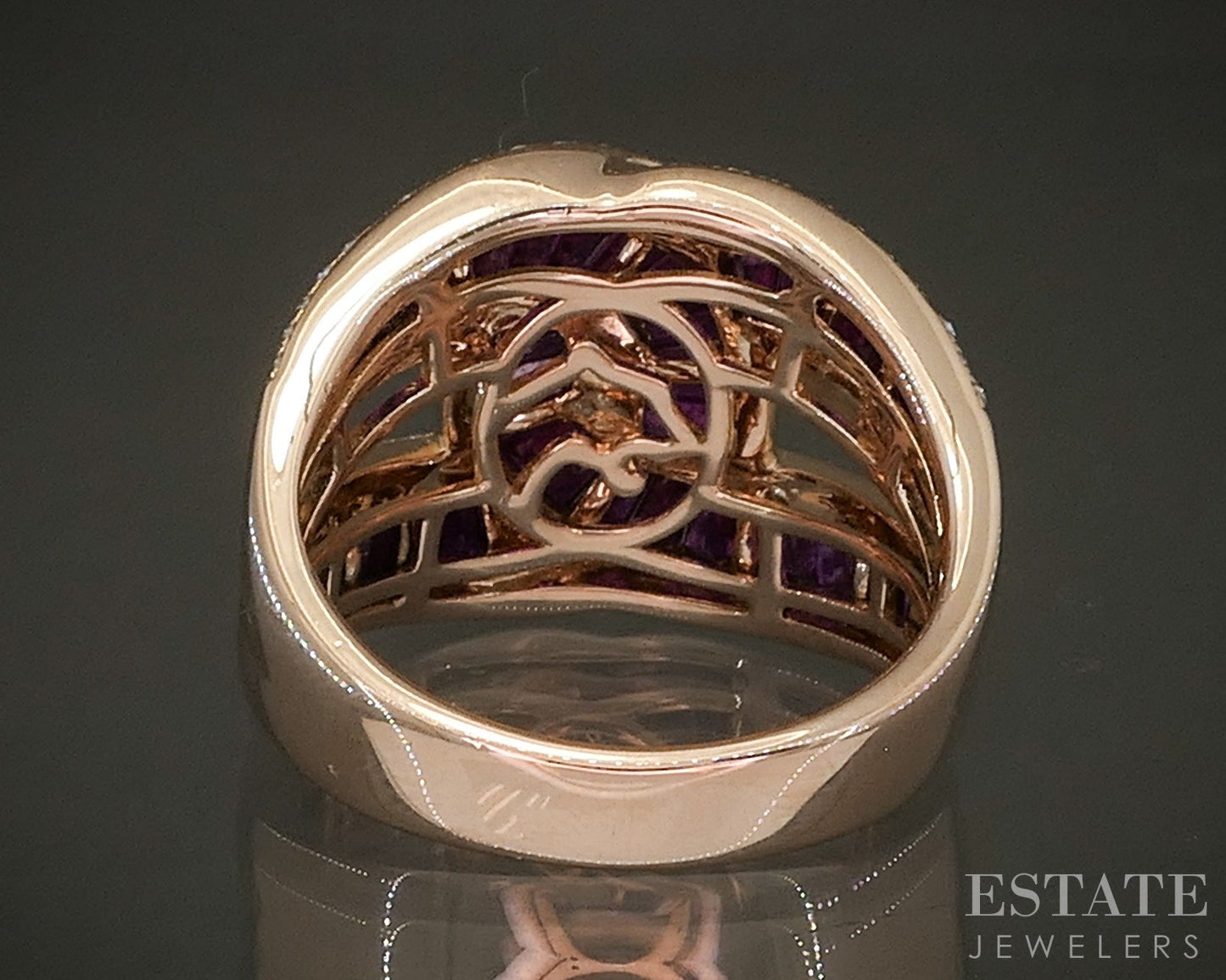 14k Rose Gold EFFY Natural Ruby & Diamond Ladies Swirl Band Ring 8.4g p24442