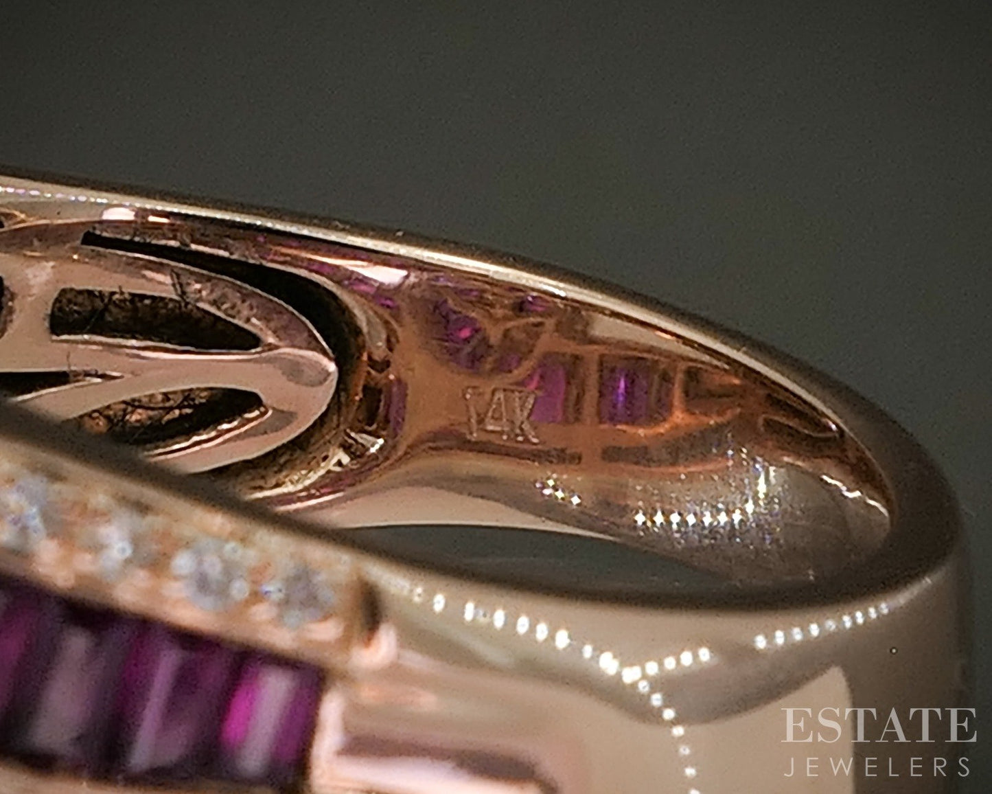 14k Rose Gold EFFY Natural Ruby & Diamond Ladies Swirl Band Ring 8.4g p24442