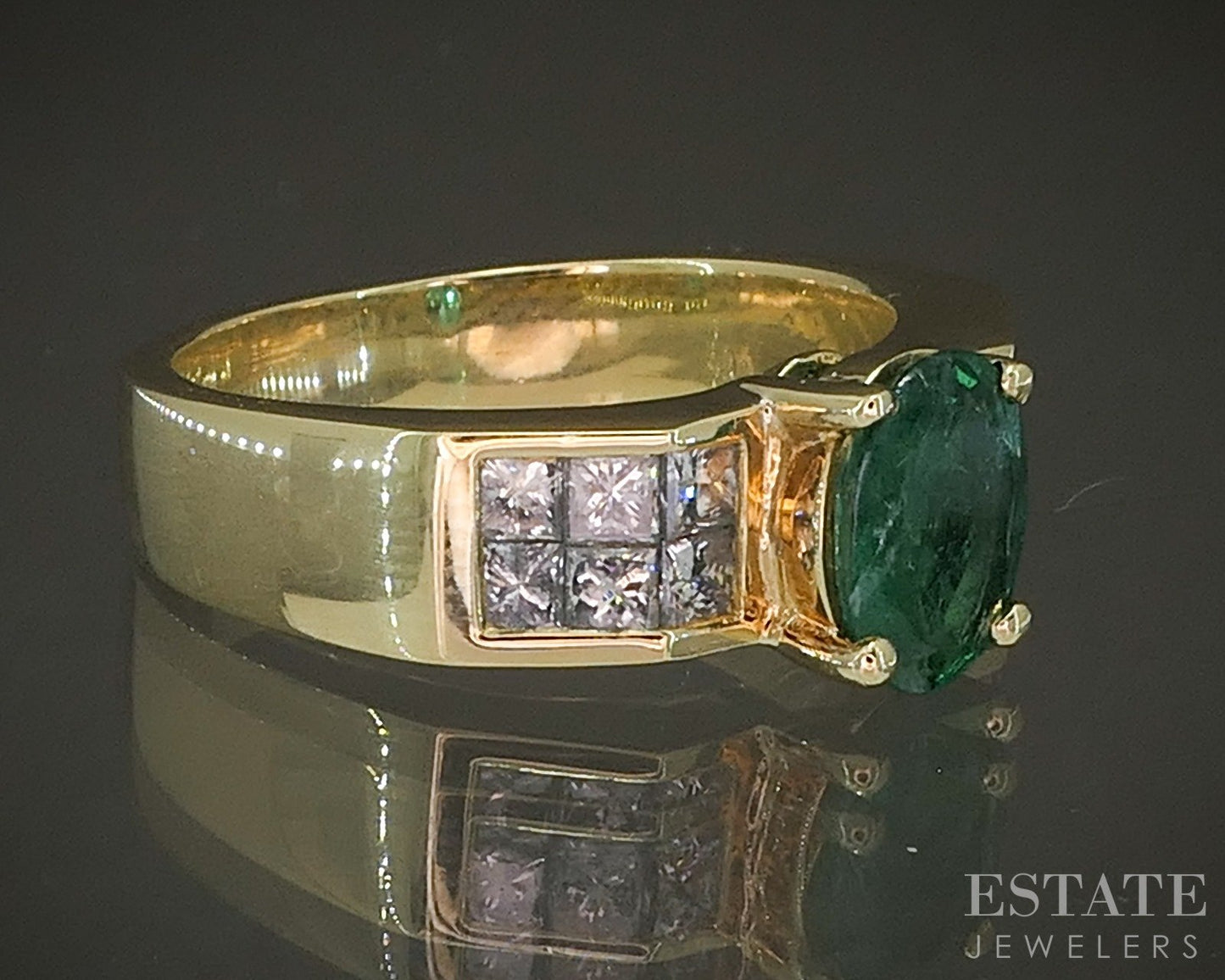 18k Yellow Gold Oval Natural .80ct Emerald & Diamond Ladies Ring 7.8g p23934
