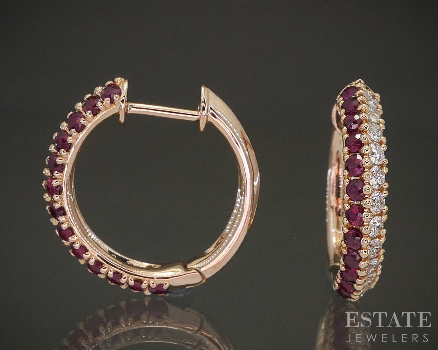 18k Rose Gold Miiori Natural Ruby & Diamond Hoop Earrings 6g p24432