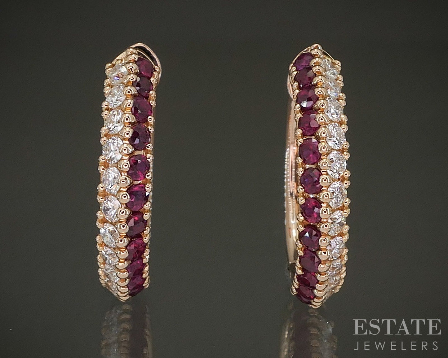 18k Rose Gold Miiori Natural Ruby & Diamond Hoop Earrings 6g p24432