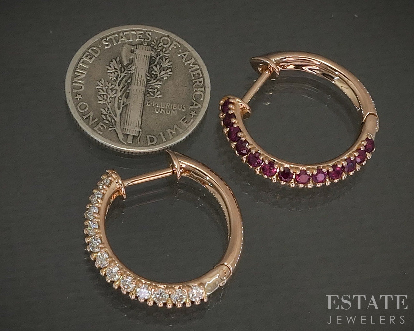 18k Rose Gold Miiori Natural Ruby & Diamond Hoop Earrings 6g p24432