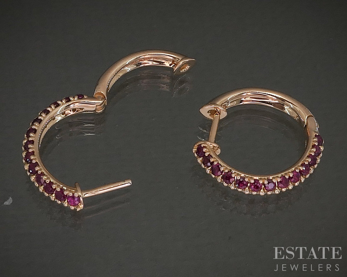 18k Rose Gold Miiori Natural Ruby & Diamond Hoop Earrings 6g p24432