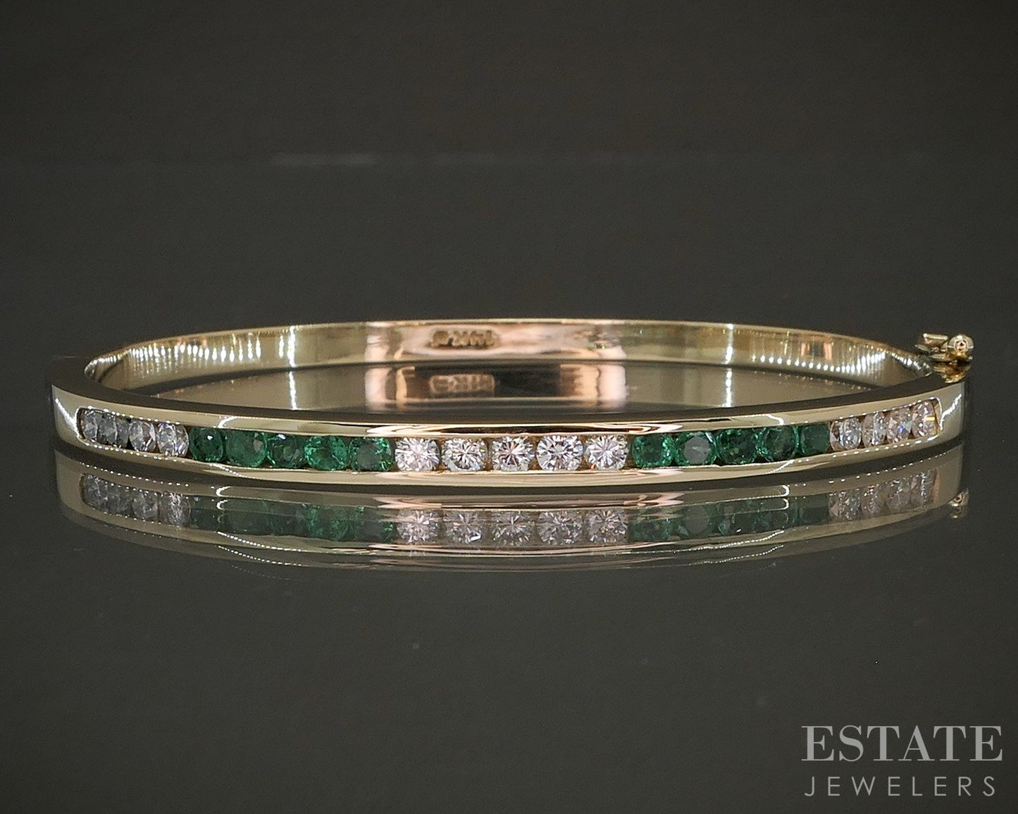 14k Yellow Gold Natural Emerald & Diamond Bangle Bracelet 16.1g p23931