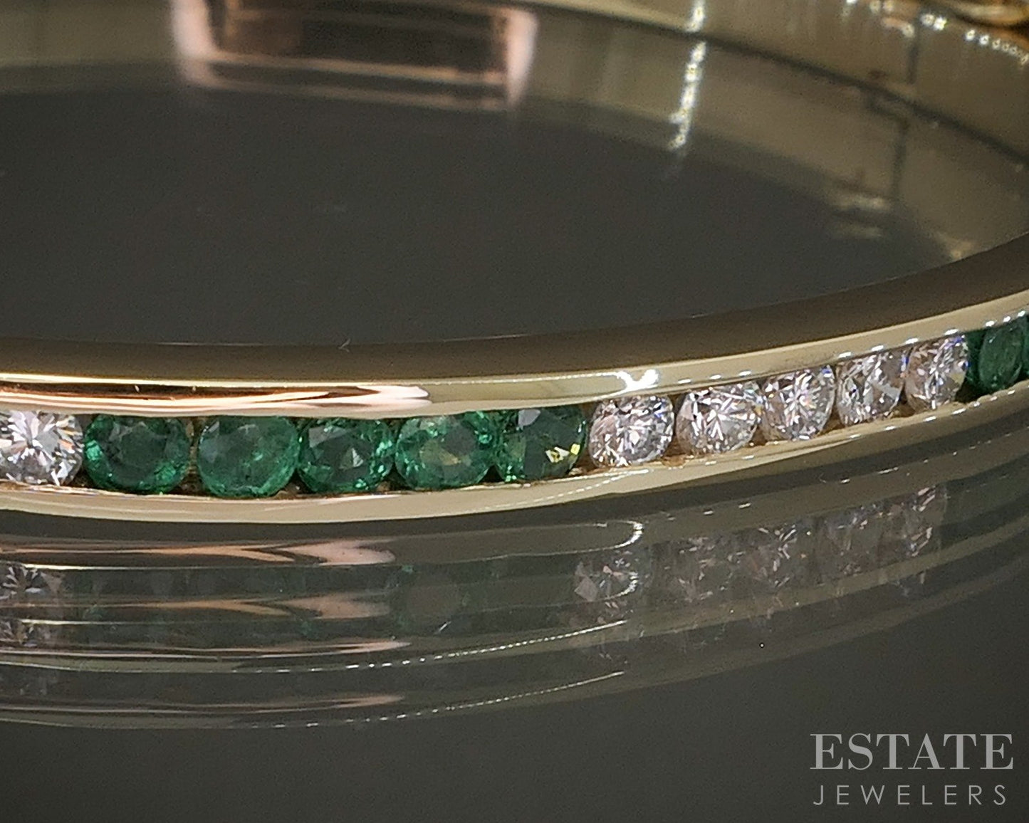 14k Yellow Gold Natural Emerald & Diamond Bangle Bracelet 16.1g p23931