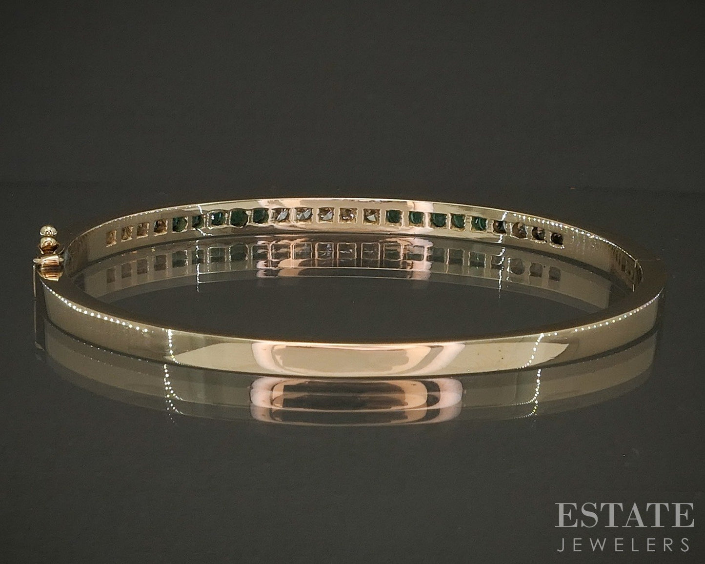 14k Yellow Gold Natural Emerald & Diamond Bangle Bracelet 16.1g p23931