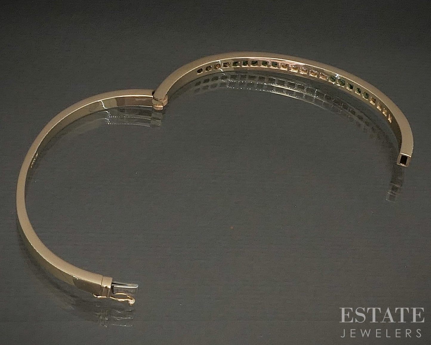 14k Yellow Gold Natural Emerald & Diamond Bangle Bracelet 16.1g p23931
