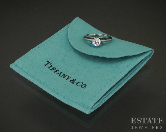 Platinum Tiffany & Co. Round Natural .59ct Diamond Solitaire Ring 5.1g p24199