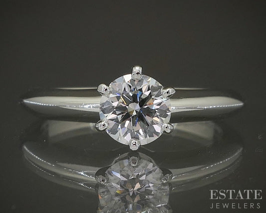Platinum Tiffany & Co. Round Natural .59ct Diamond Solitaire Ring 5.1g p24199