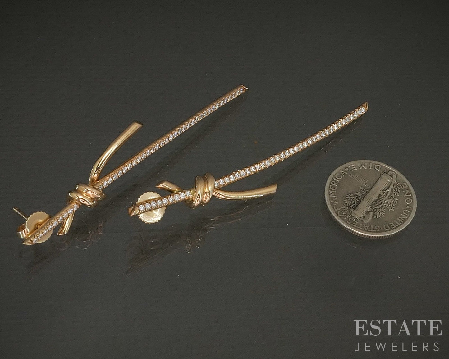 18k Rose Gold Tiffany & Co. Natural .31ctw Diamond Knot Earrings 8.1g p24035