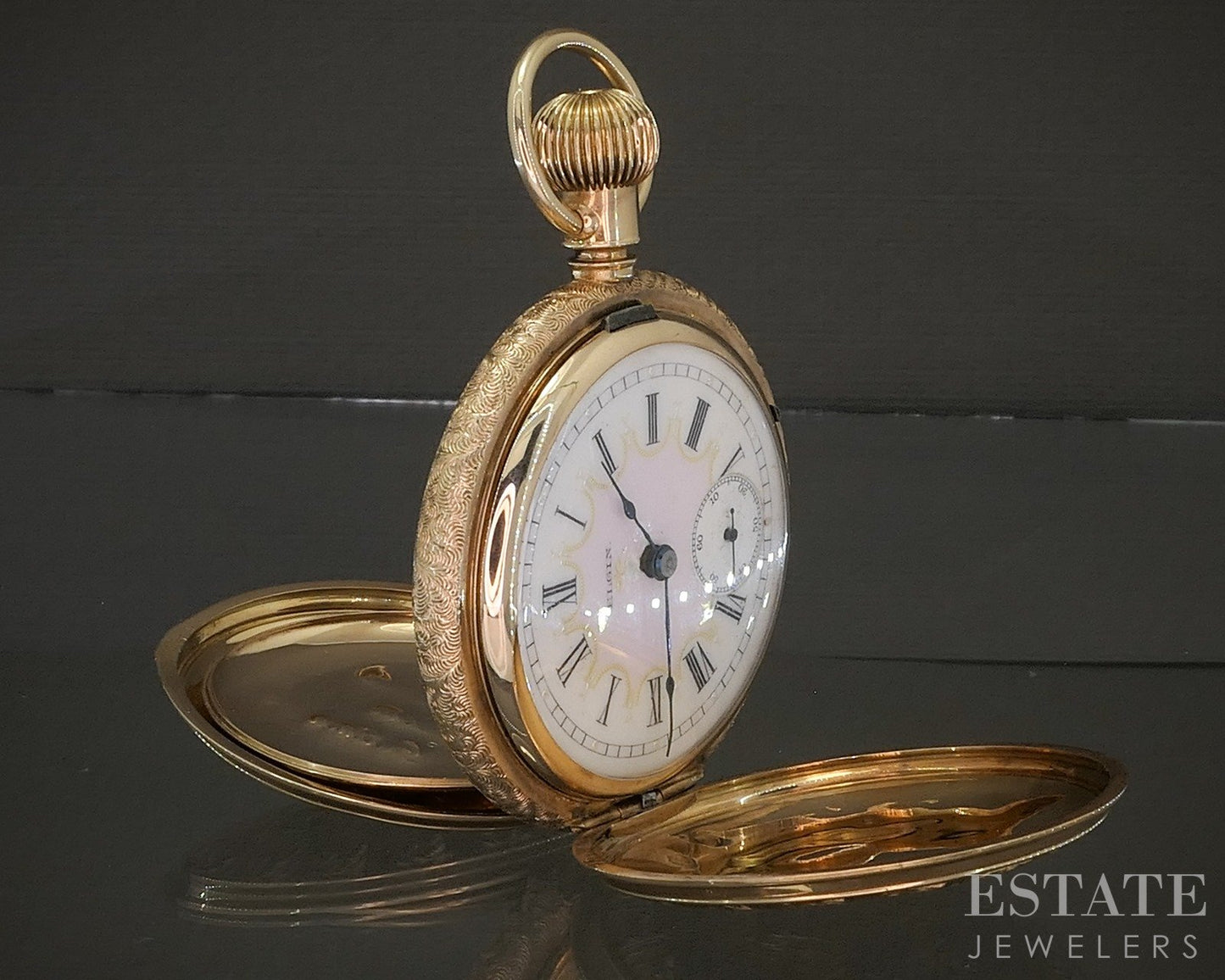 Antique 14k Solid Tri Colored Gold Hunters Elgin Grade 217 Pocket Watch p24541