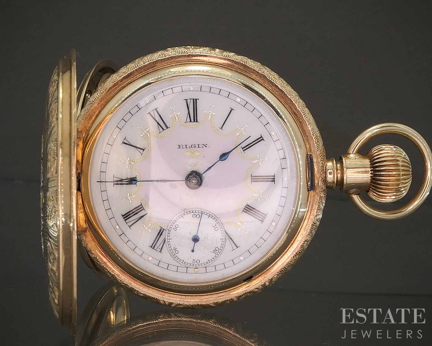 Antique 14k Solid Tri Colored Gold Hunters Elgin Grade 217 Pocket Watch p24541