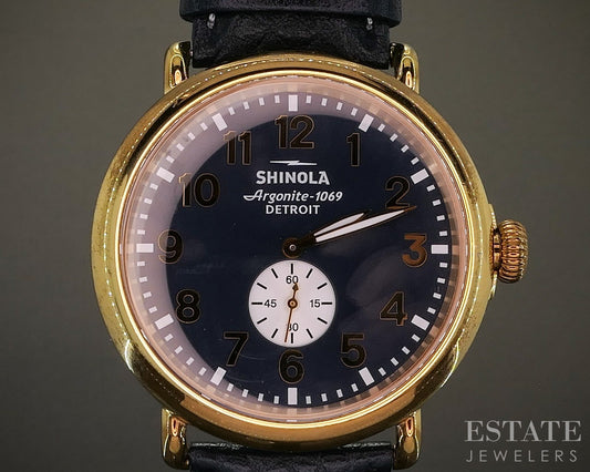 Shinola Runwell 47mm Gold Tone Blue Strap Mens Watch p26812