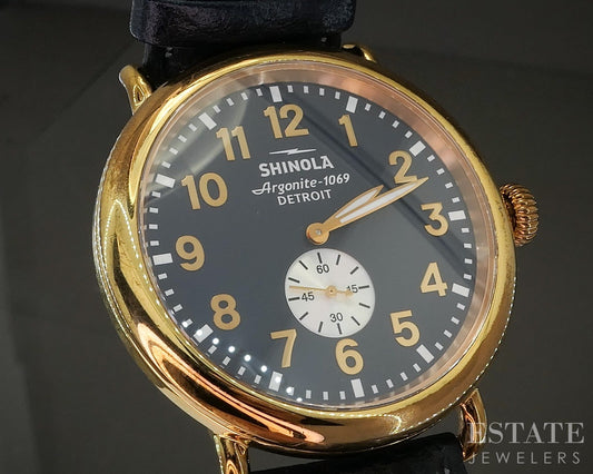 Shinola Runwell 47mm Gold Tone Blue Strap Mens Watch p26812