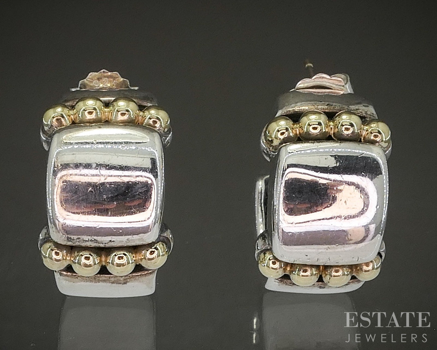 18k & Sterling Lagos Caviar Beaded Hoop Ladies Earrings 13g p25561