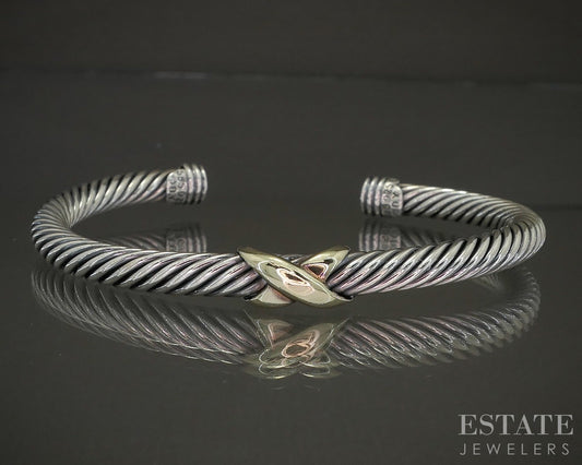 14k & Sterling David Yurman X 5mm Ladies Cuff Bracelet 27g p25557
