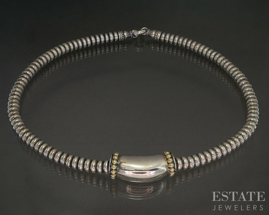 18k & Sterling LAGOS Caviar Dot Beaded Slide Necklace 153g 18"L p25562