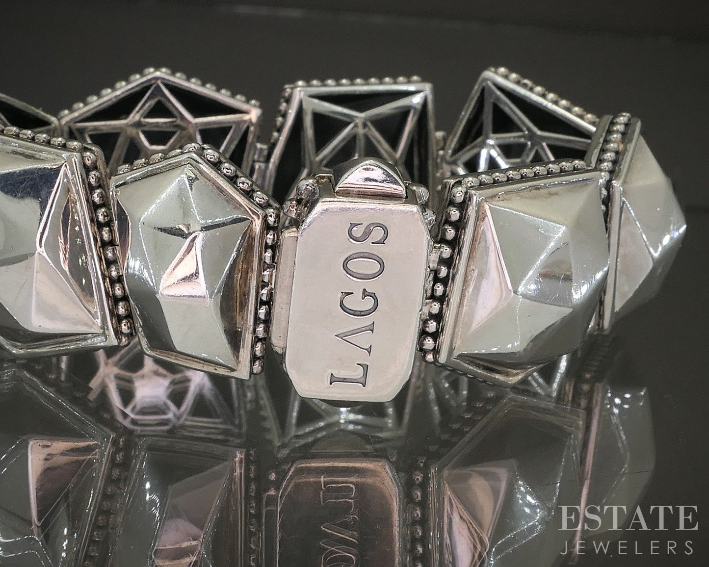 Sterling LAGOS Caviar Faceted Rocks Ladies Bracelet 74g 7.25"L p26266