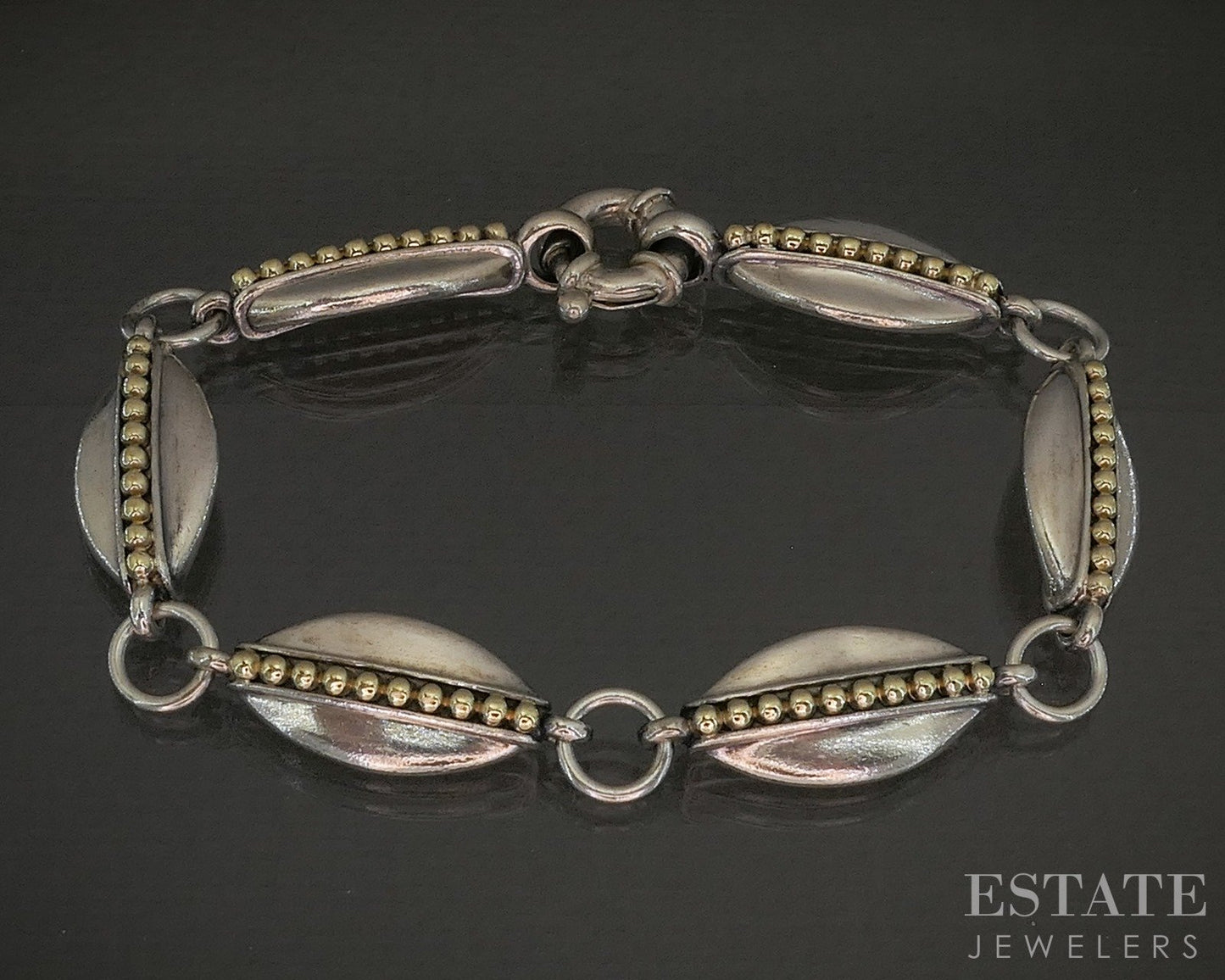 18k & Sterling LAGOS Caviar Beaded Link Ladies Bracelet 34g 7"L p25558