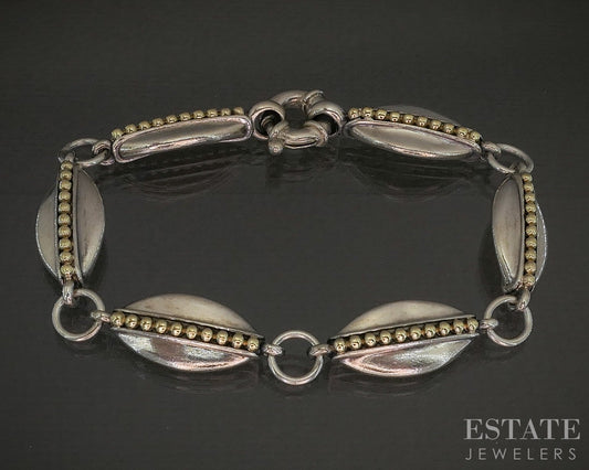 18k & Sterling LAGOS Caviar Beaded Link Ladies Bracelet 34g 7"L p25558