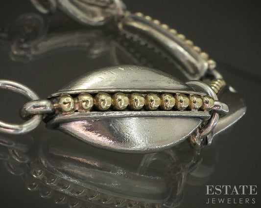 18k & Sterling LAGOS Caviar Beaded Link Ladies Bracelet 34g 7"L p25558