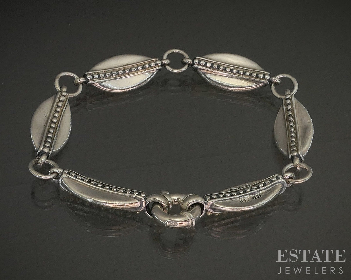 18k & Sterling LAGOS Caviar Beaded Link Ladies Bracelet 34g 7"L p25558