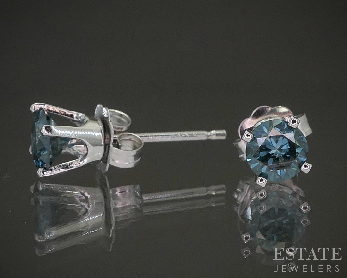 14k White Gold Round Natural .50ctw Blue Diamond Stud Earrings p25594