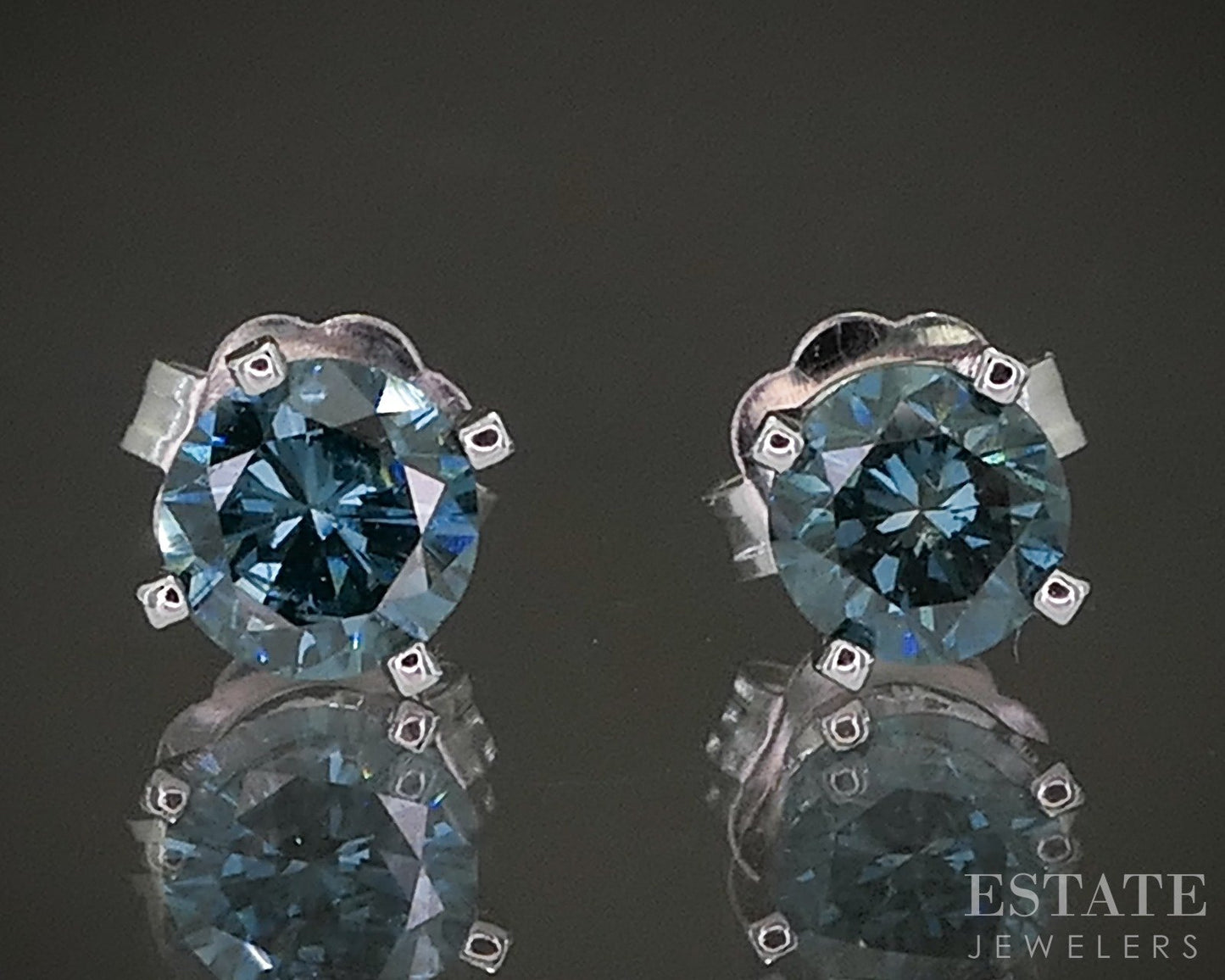 14k White Gold Round Natural .50ctw Blue Diamond Stud Earrings p25594