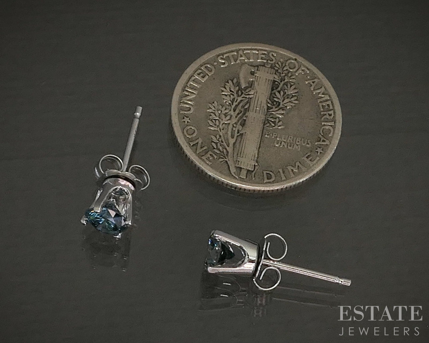 14k White Gold Round Natural .50ctw Blue Diamond Stud Earrings p25594