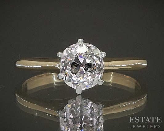 Antique Platinum & 14k OMC Natural .80ct Diamond Solitaire Ring 2.1g p24478