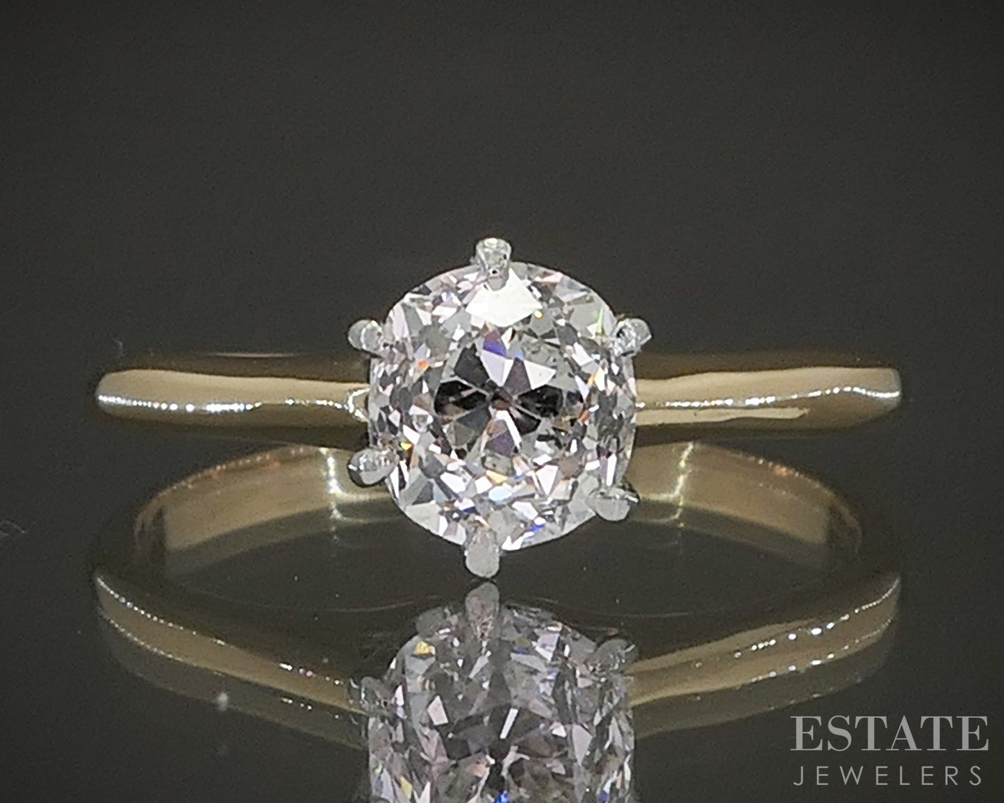 Antique Platinum & 14k OMC Natural .80ct Diamond Solitaire Ring 2.1g p24478