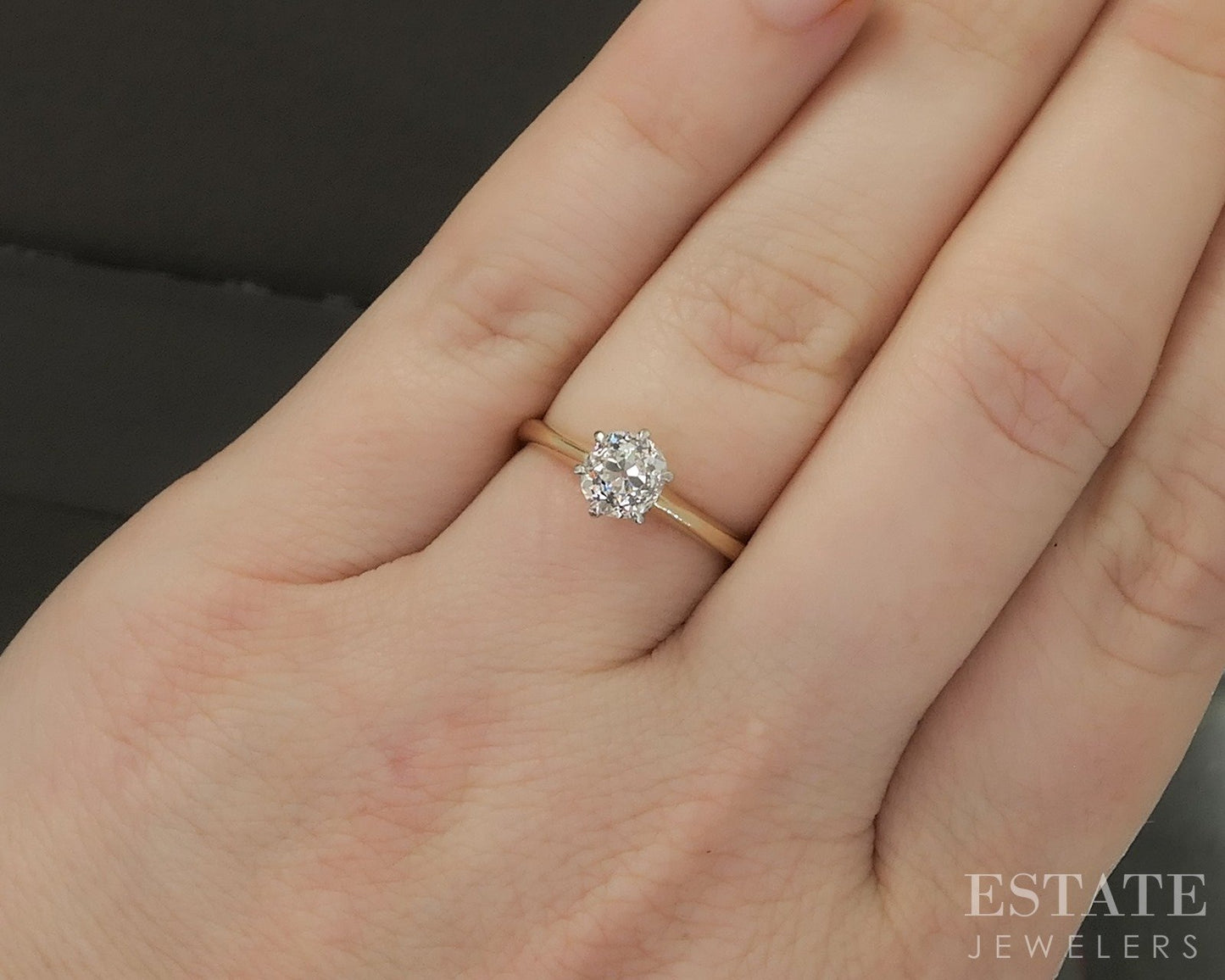 Antique Platinum & 14k OMC Natural .80ct Diamond Solitaire Ring 2.1g p24478