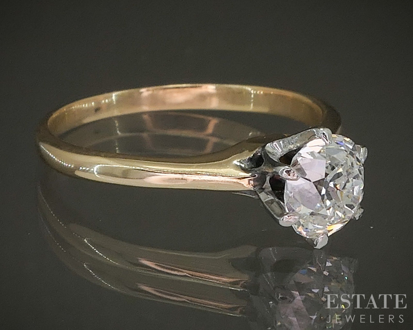 Antique Platinum & 14k OMC Natural .80ct Diamond Solitaire Ring 2.1g p24478