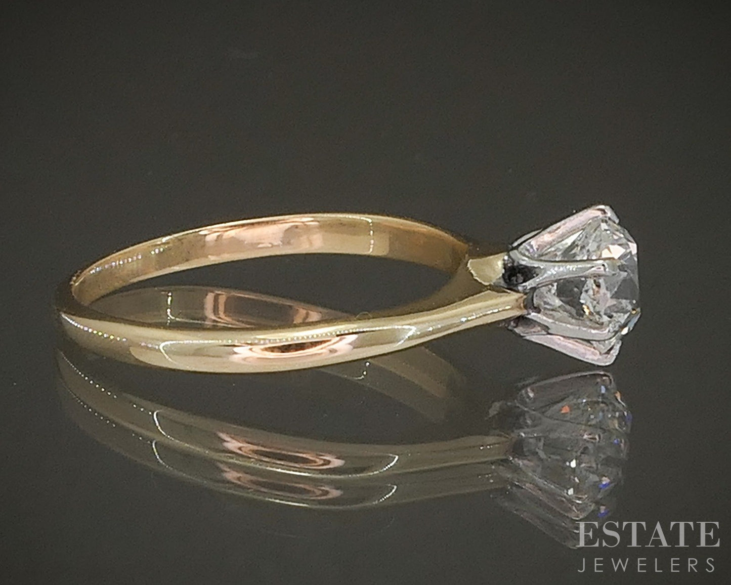 Antique Platinum & 14k OMC Natural .80ct Diamond Solitaire Ring 2.1g p24478