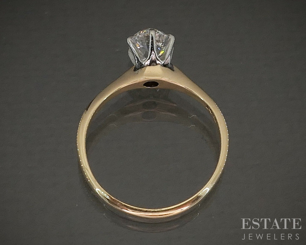 Antique Platinum & 14k OMC Natural .80ct Diamond Solitaire Ring 2.1g p24478