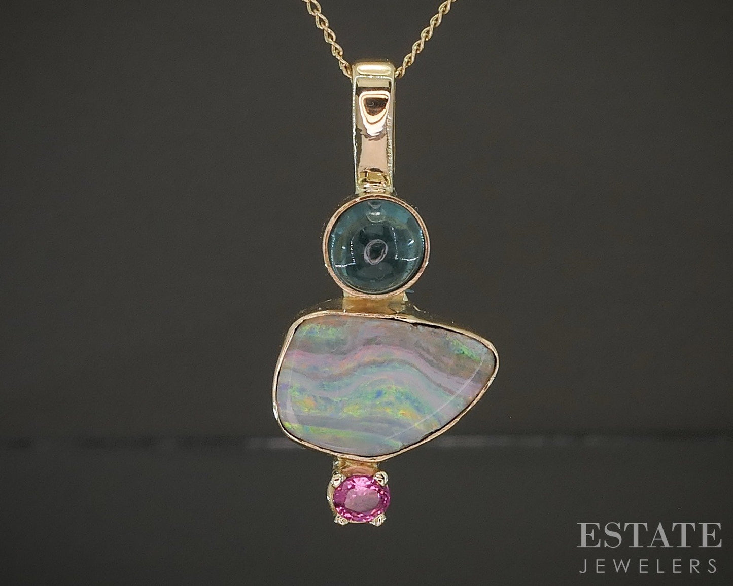 14k Yellow Gold Natural Tourmaline & Opal Ladies Necklace 4.5g 18"L p26108