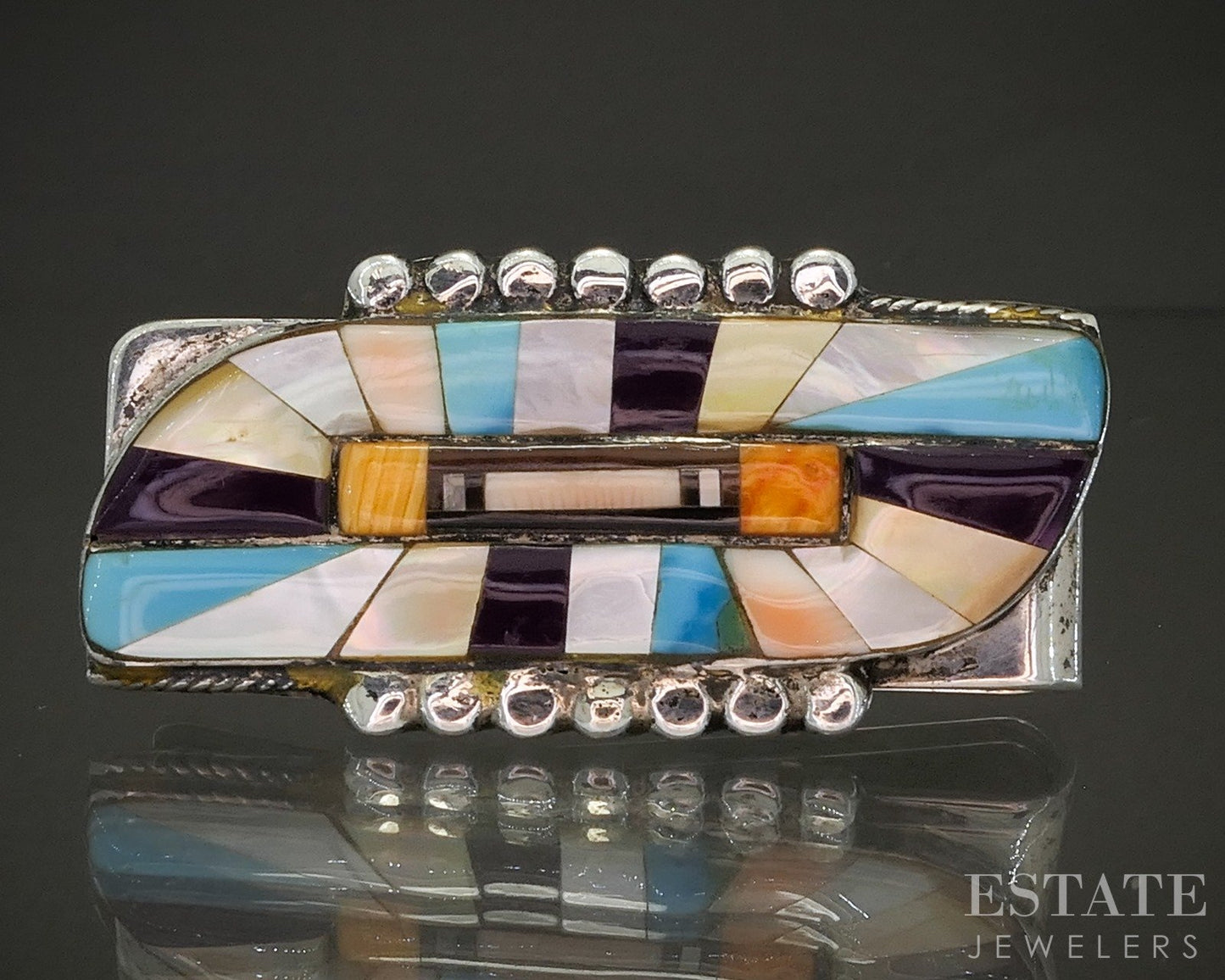 Vintage Sterling Silver Multi Gem Navajo Mens Money Clip 21.8g p23653b
