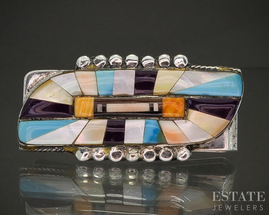 Vintage Sterling Silver Multi Gem Navajo Mens Money Clip 21.8g p23653b