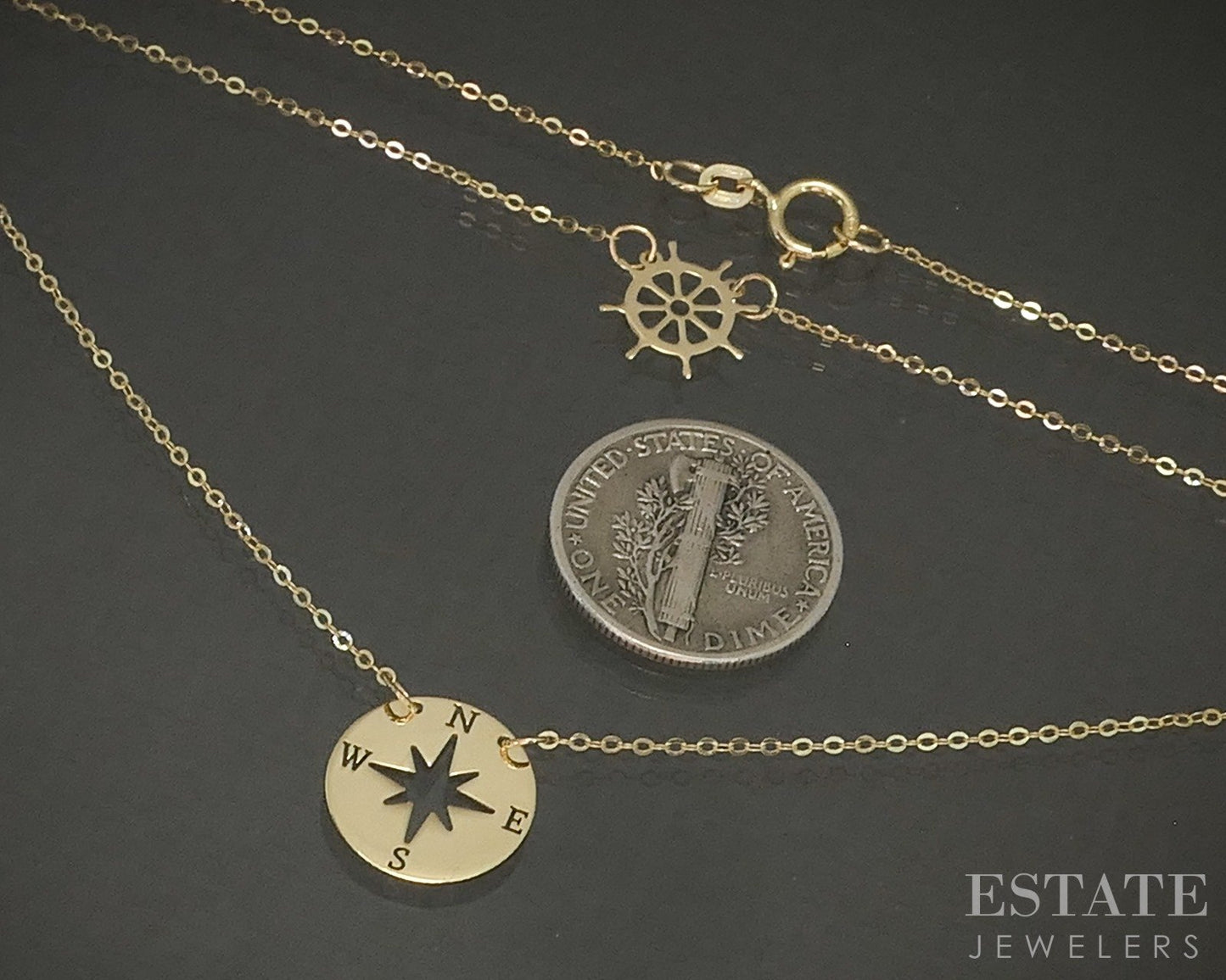 10k Yellow Gold Compass Ships Wheel Layered Ladies Necklace 1.2g 20"L p23939b