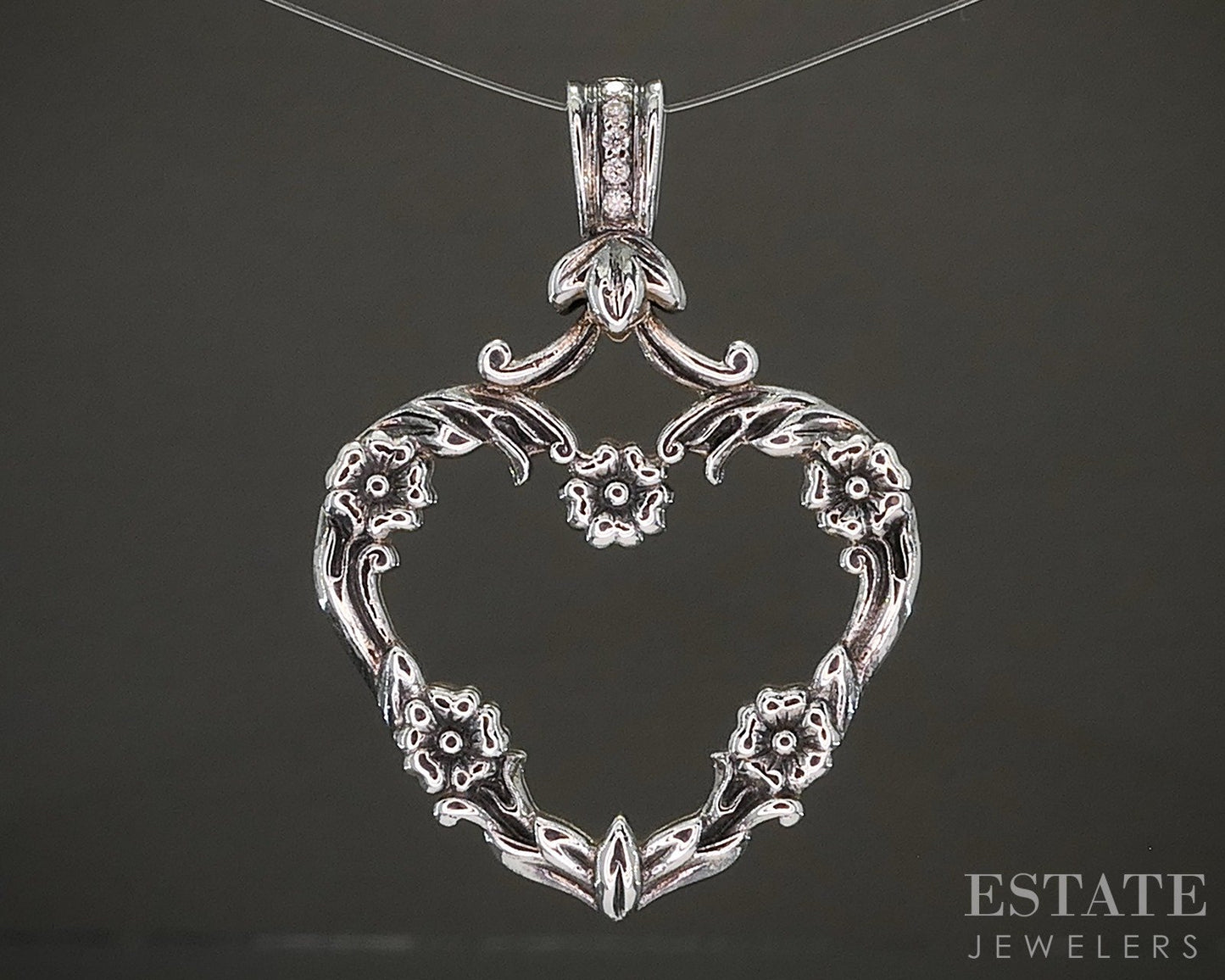 Sterling Natural Diamond Open Heart Lyric Ladies Pendant 14.6g p24038b