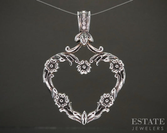 Sterling Natural Diamond Open Heart Lyric Ladies Pendant 14.6g p24038b