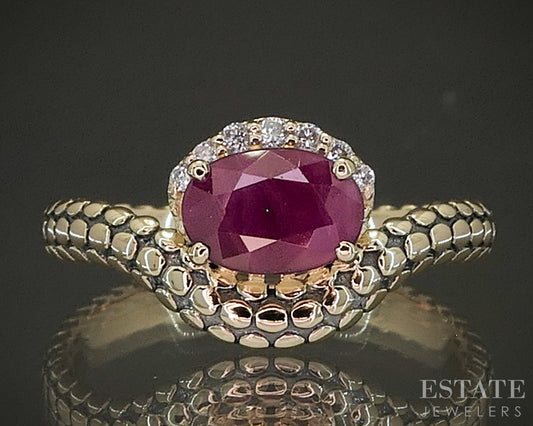 14k Yellow Gold Natural Ruby & Diamond Curved Ladies Band Ring 3.2g p24444b