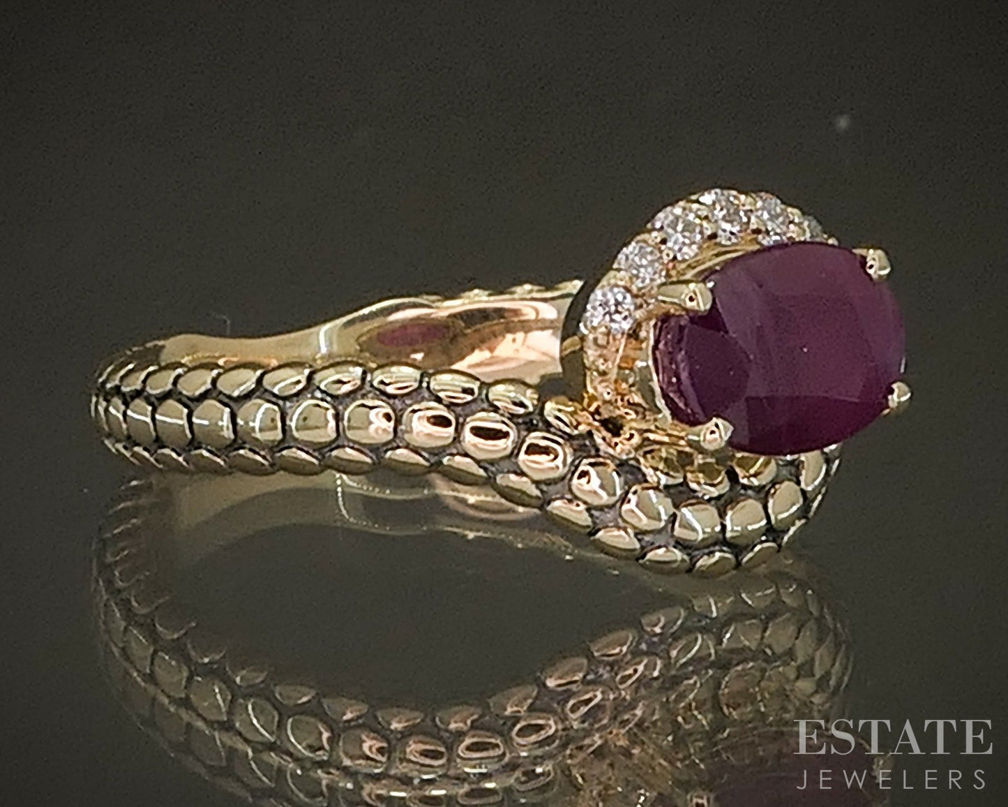 14k Yellow Gold Natural Ruby & Diamond Curved Ladies Band Ring 3.2g p24444b