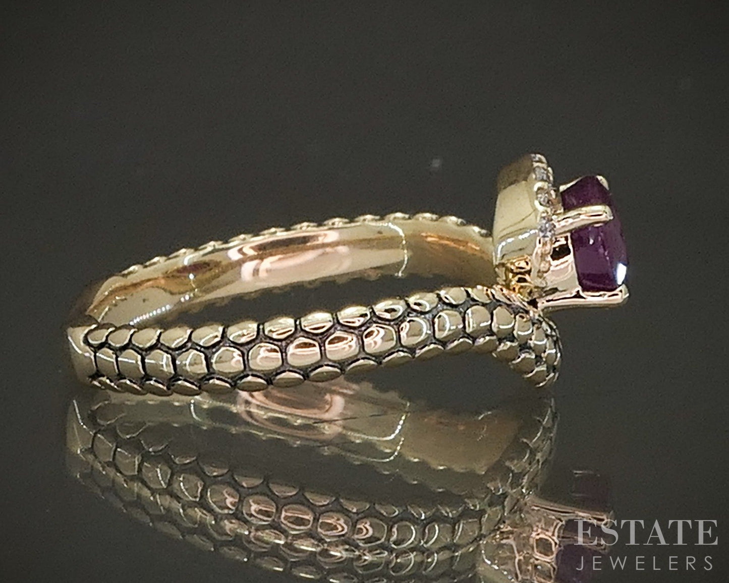 14k Yellow Gold Natural Ruby & Diamond Curved Ladies Band Ring 3.2g p24444b