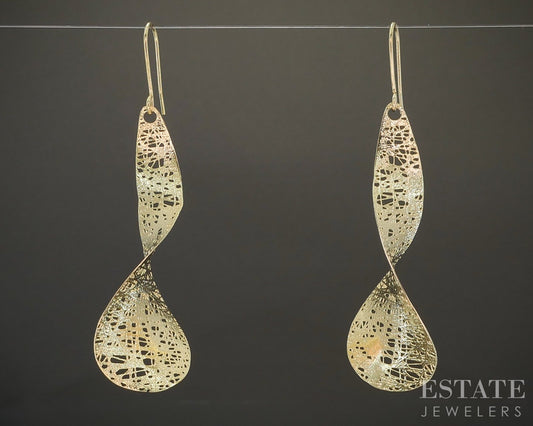 14k Yellow Gold Twist Wire Teardrop Dangle Ladies Earrings 3.3g p24304b