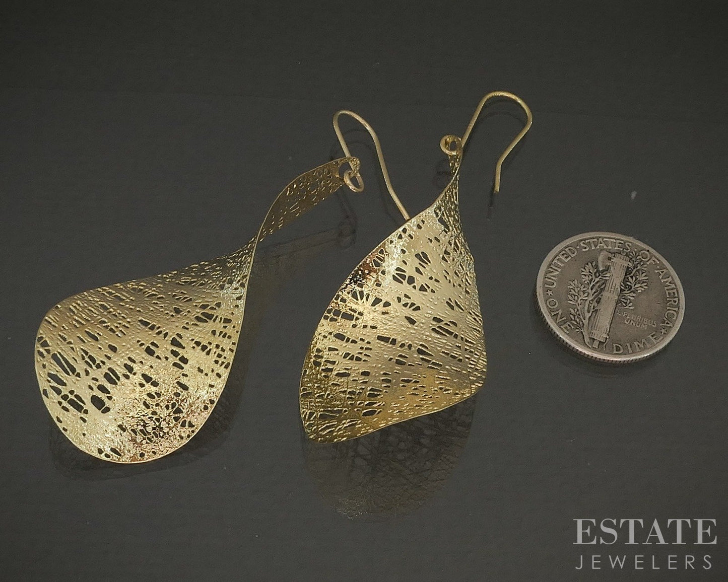 14k Yellow Gold Twist Wire Teardrop Dangle Ladies Earrings 3.3g p24304b