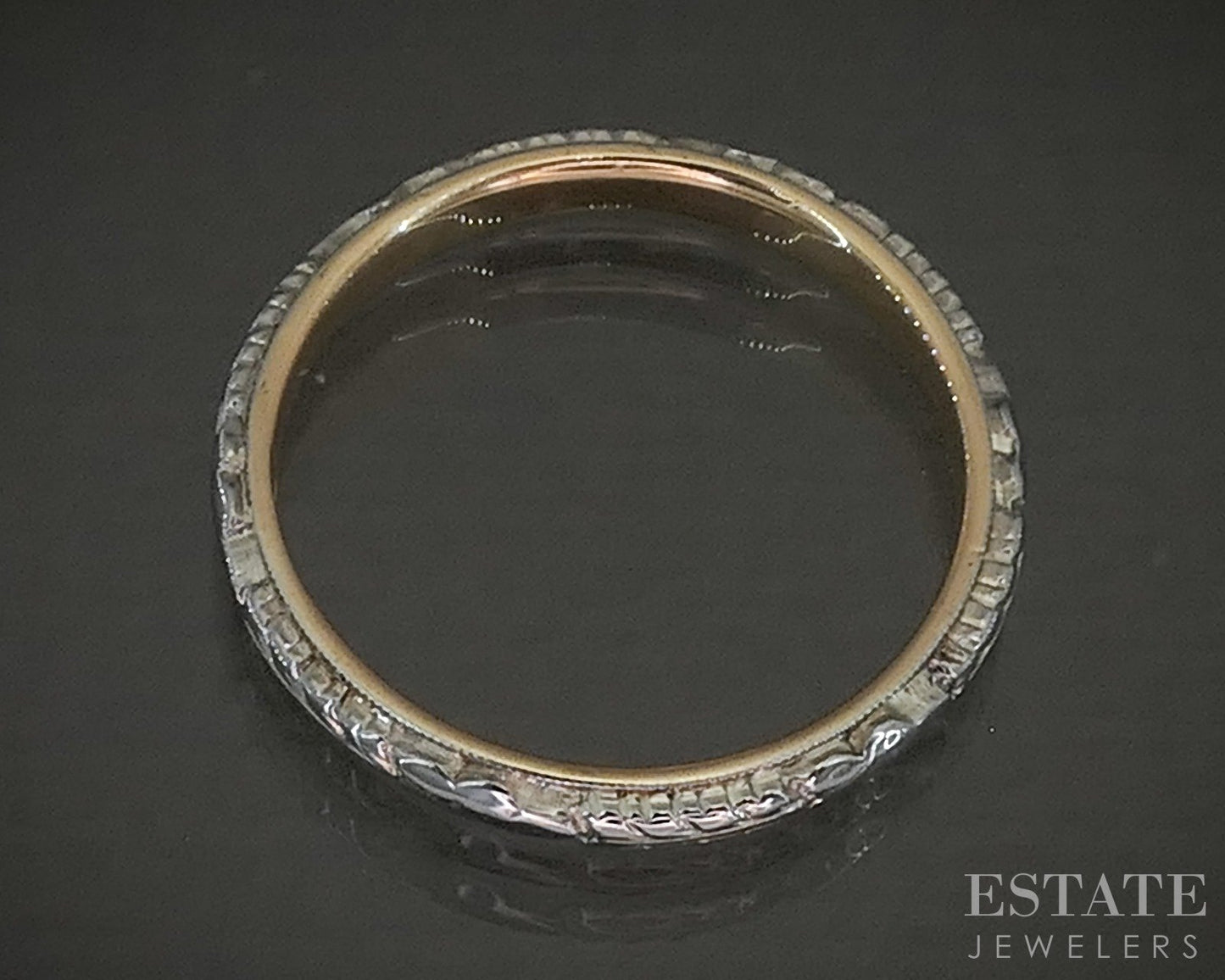 Antique 14k Yellow & White Gold 2.5mm Floral Ladies Wedding Band 2.5g p23641b